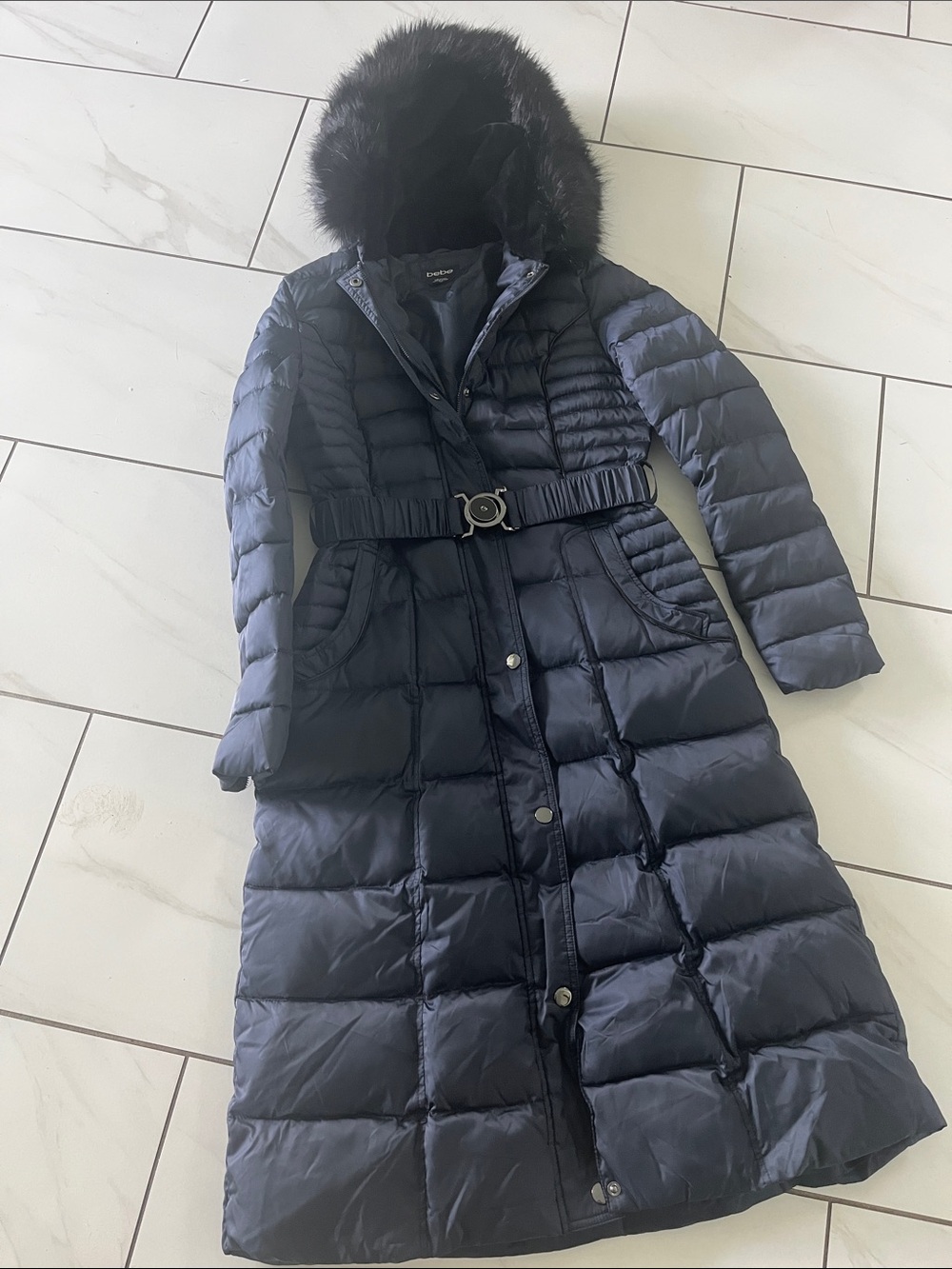 Bebe fur hoodie long coat - Picture 5 of 5